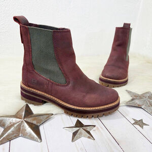 Timberland Women's Courmayeur Valley Chelsea Boots Burgundy red Nubuck Size 6.5